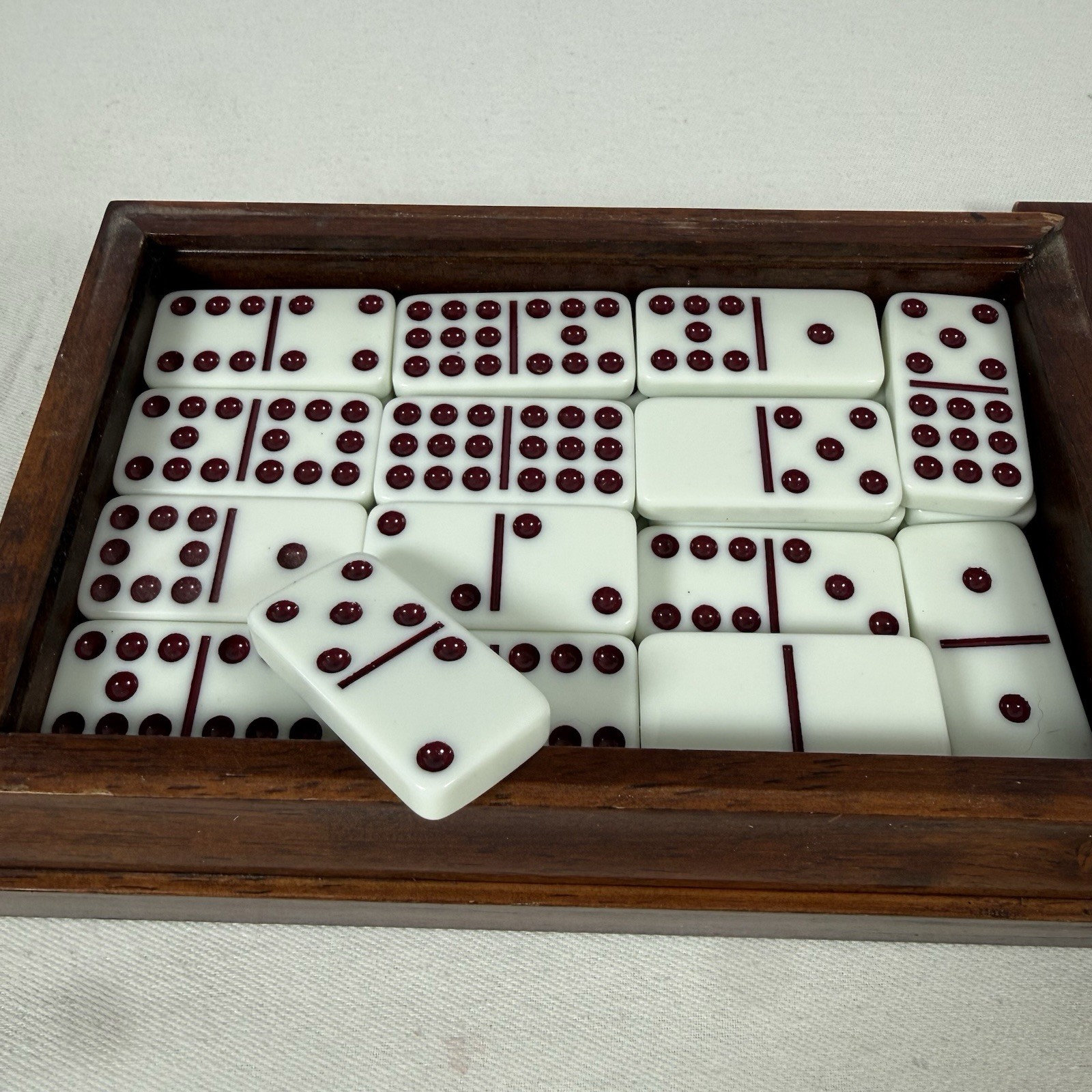 Vintage Double Nine Domino Set Classic Collection 55-Piece In Wooden Case