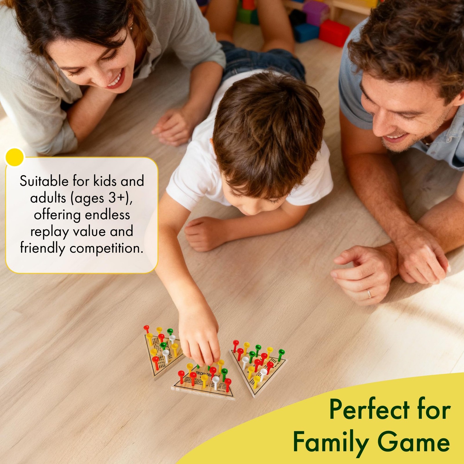 3 Pack – Wooden Triangle Peg Board Game – Retro Mini Travel Game