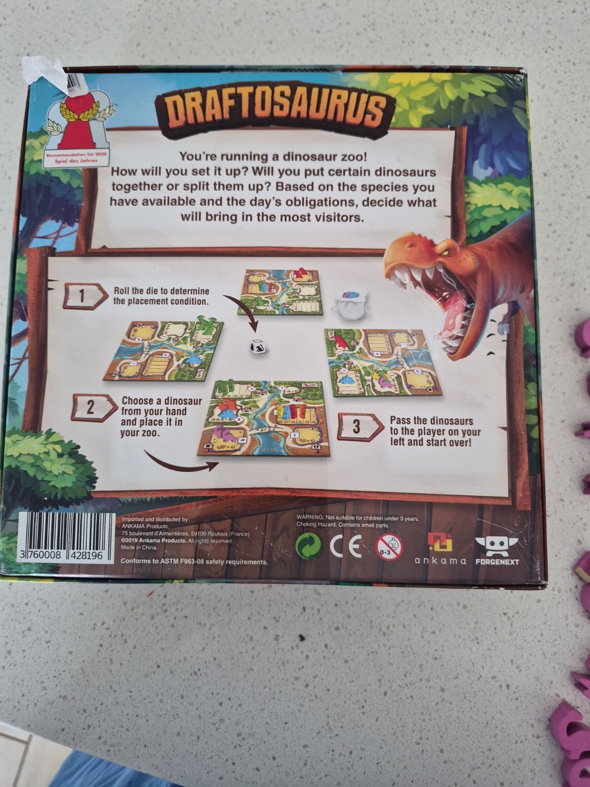 Draftosaurus Board Game by Ankama English Version of GERMAN game Educational