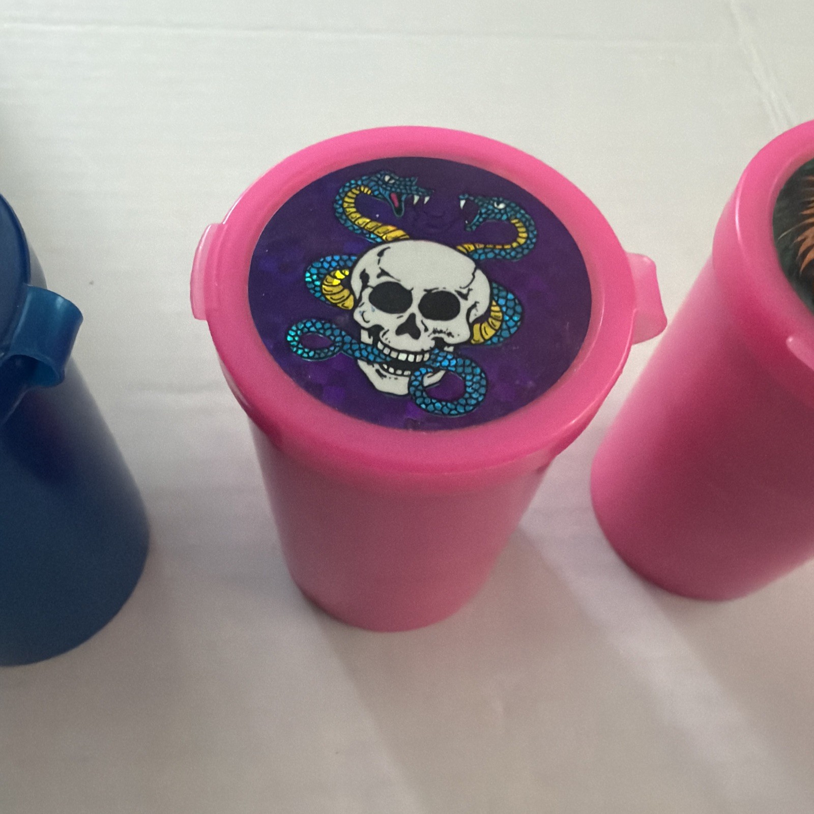 Lot Of 4 Vintage Pog Containers. 3 Medium, 1 Small. All Full Of Old Pogs