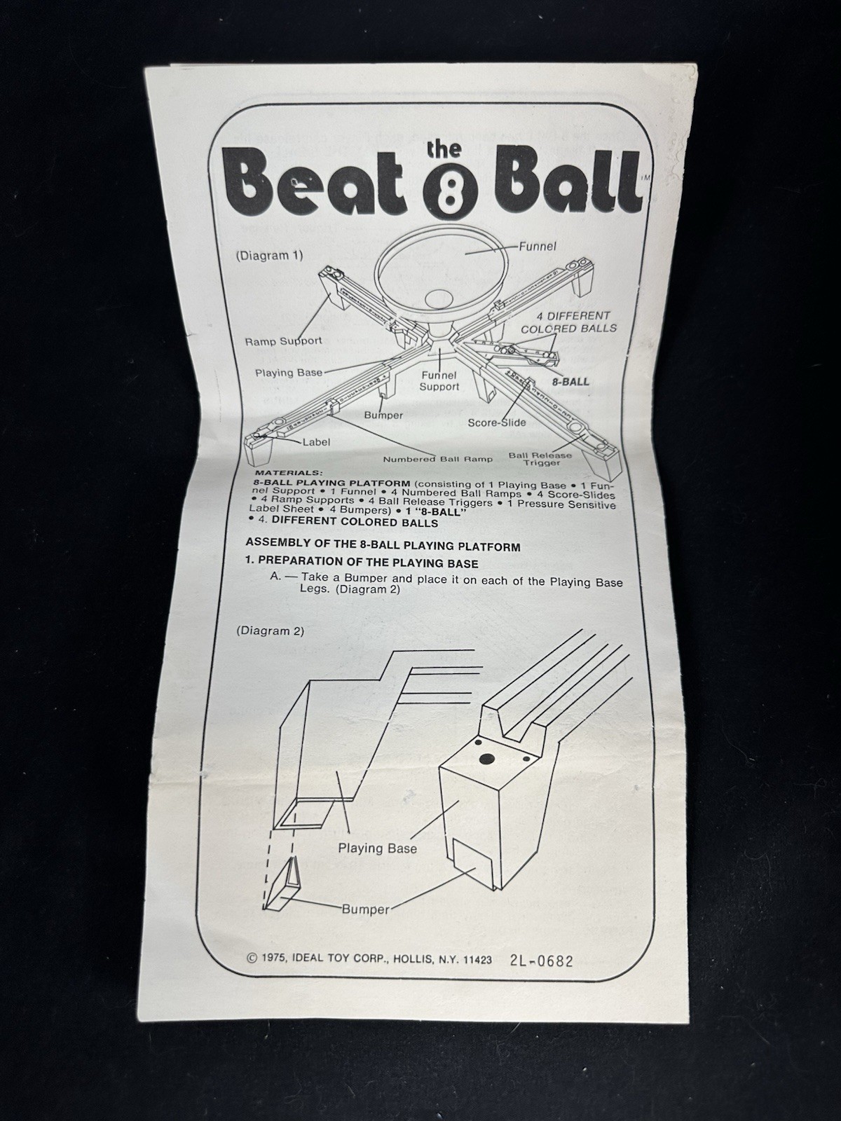 VTG 1975 Ideal Beat The 8 Ball Game – Original Replacement Instruction Manual