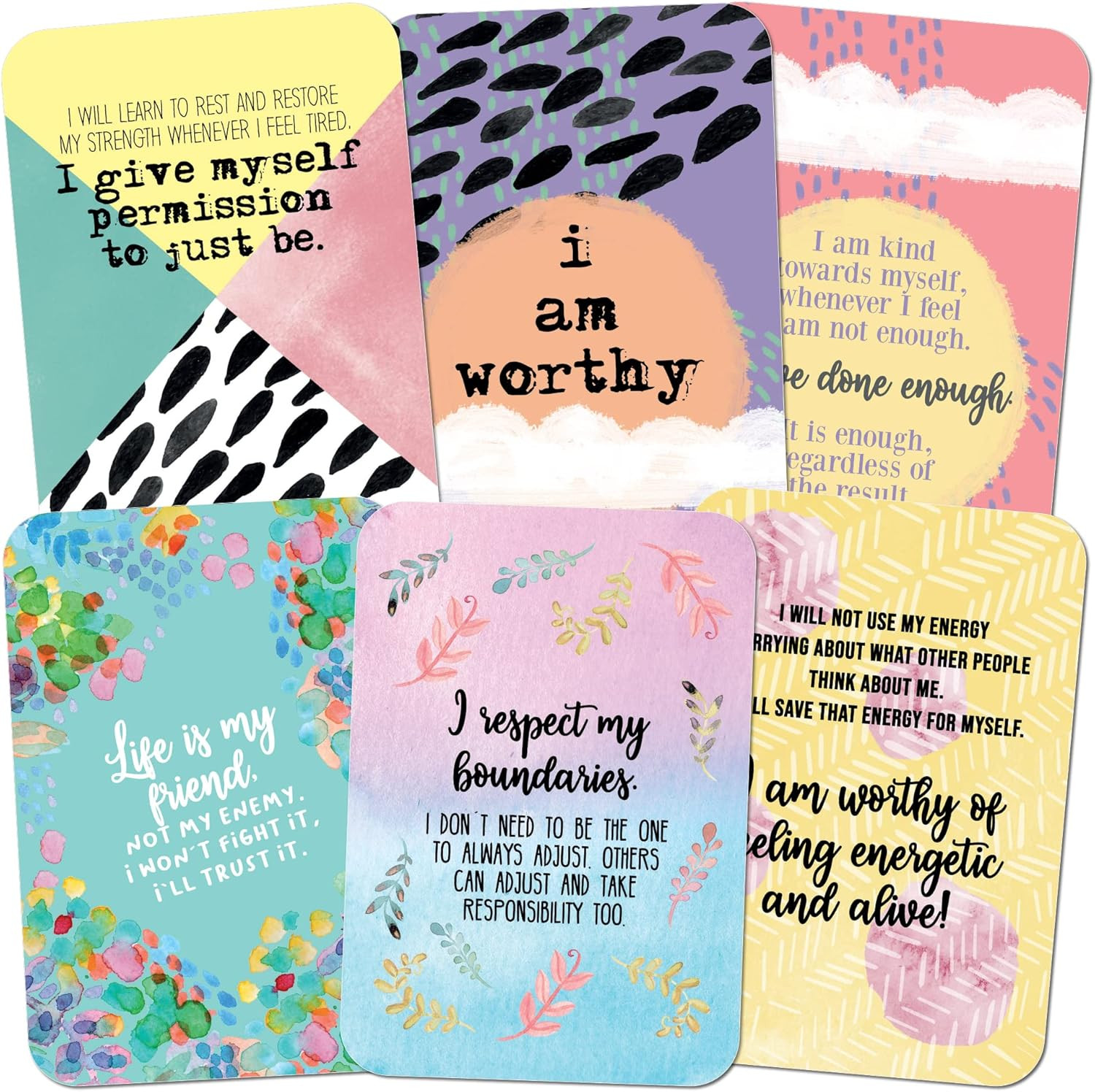Sunny Present Less Anxiety Affirmation Cards – 45 Beautifully Illustrated…