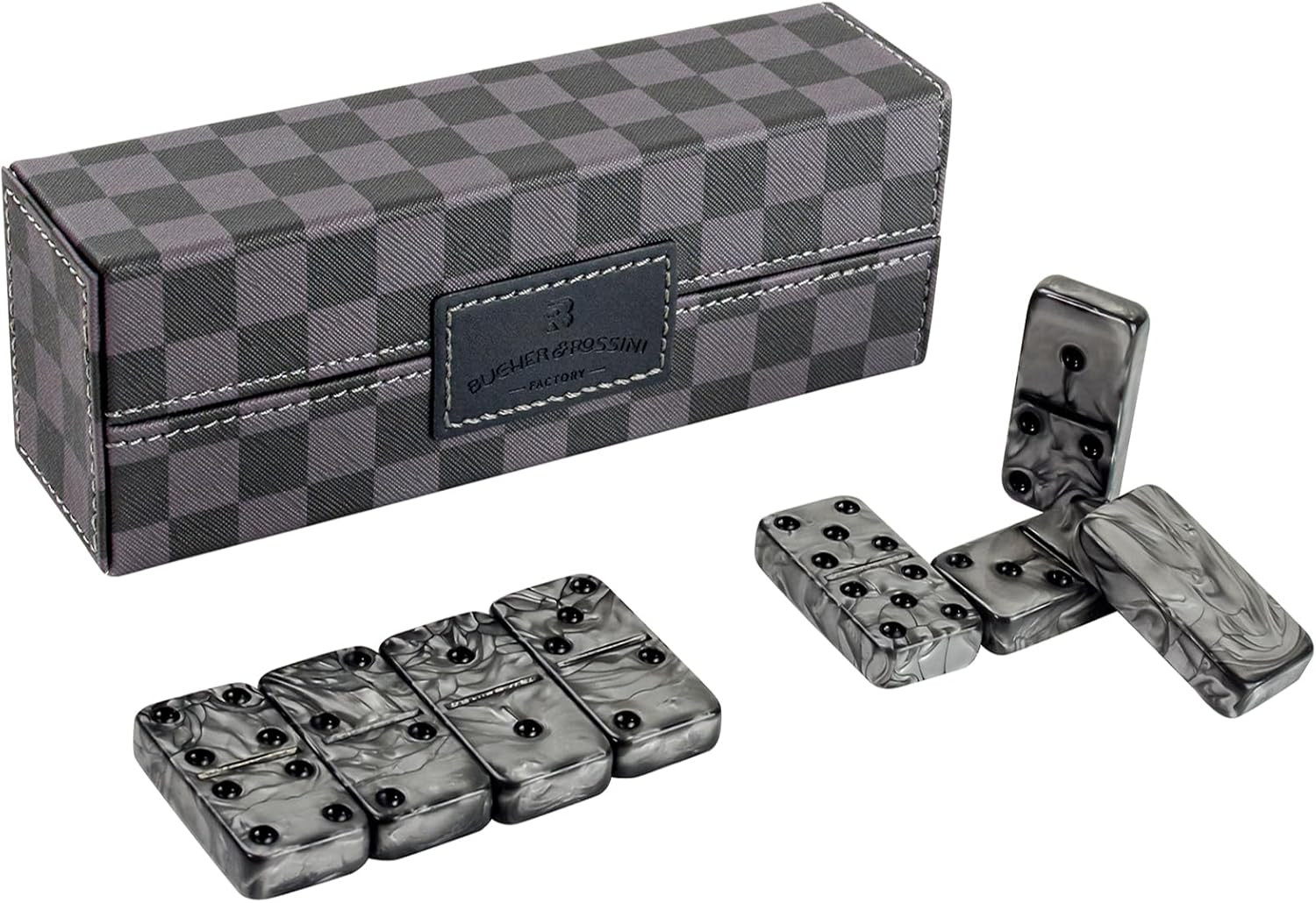 Dominos Set for Adluts – Double 6 Jumbo Domino Set – 28 Thick Marbleized Black a