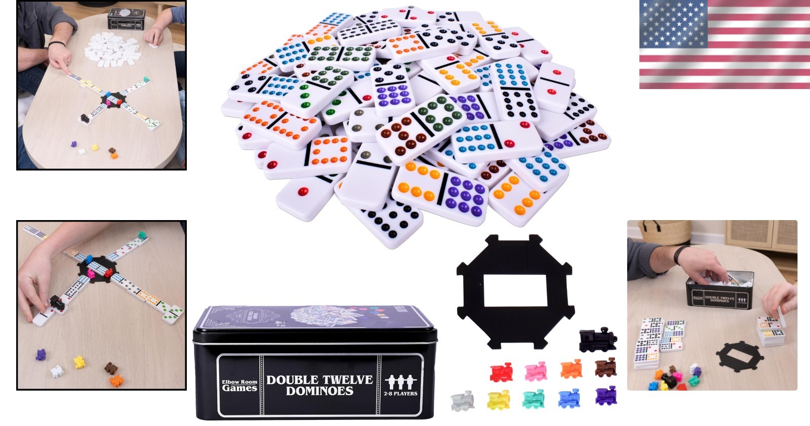 Mexican Train Dominoes Set – 91 Colorful Tiles with Storage Tin for 2-8 Players