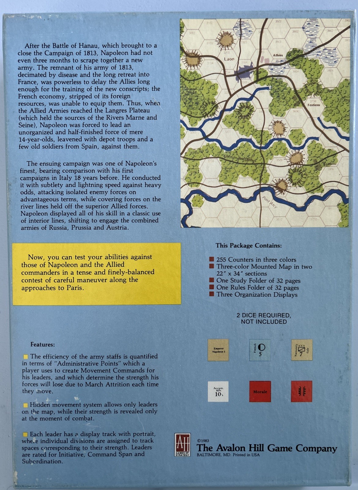 VTG 1983 Avalon Hill Napoleon at Bay: The Campaign in France, 1814, Unpunched