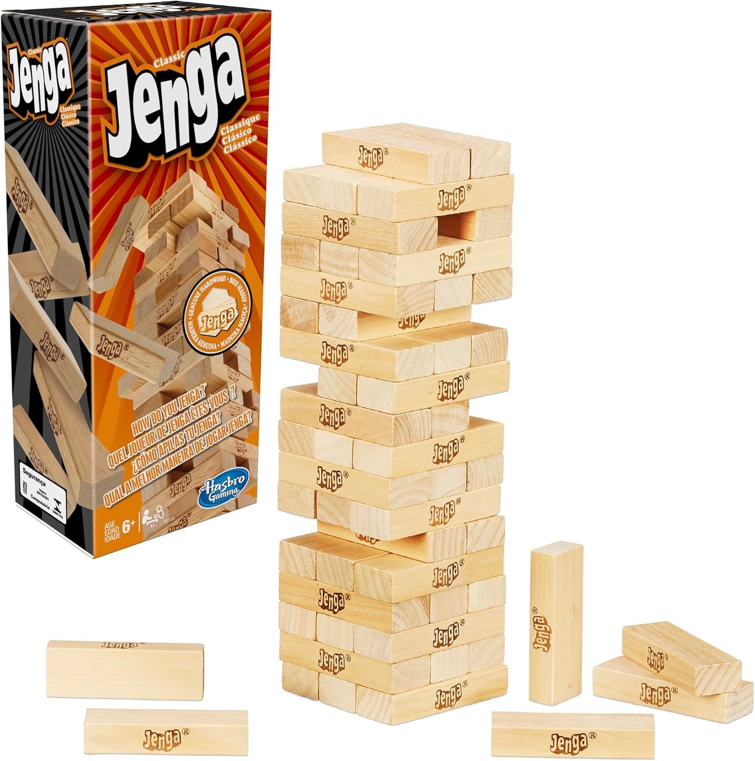 Jenga Game The Original Wood Block Game with Genuine Hardwood Blocks Stacking To