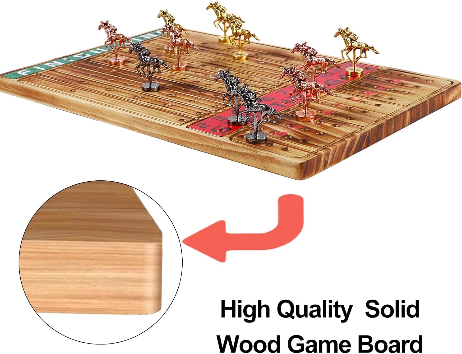 Horse Racing Board Game Thickened Solid Wood Finish Line Horse Race Game with 11