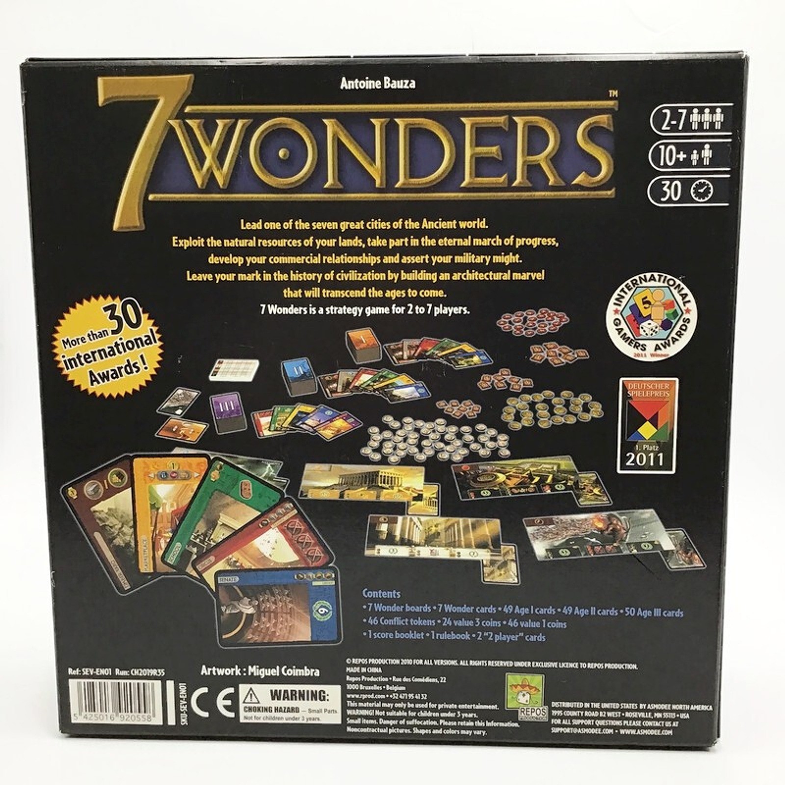 7 Wonders Board Game Antoine Bauza Repos Unpunched Complete Open Box 2010