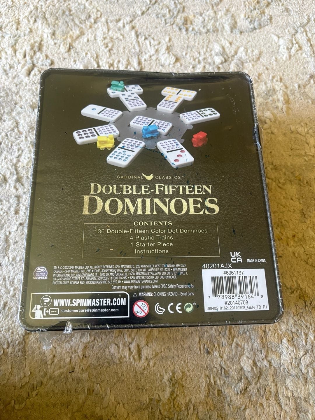 Spin Master Cardinal Classics Double-Fifteen Dominoes Set in Tin – 136 Color Dot