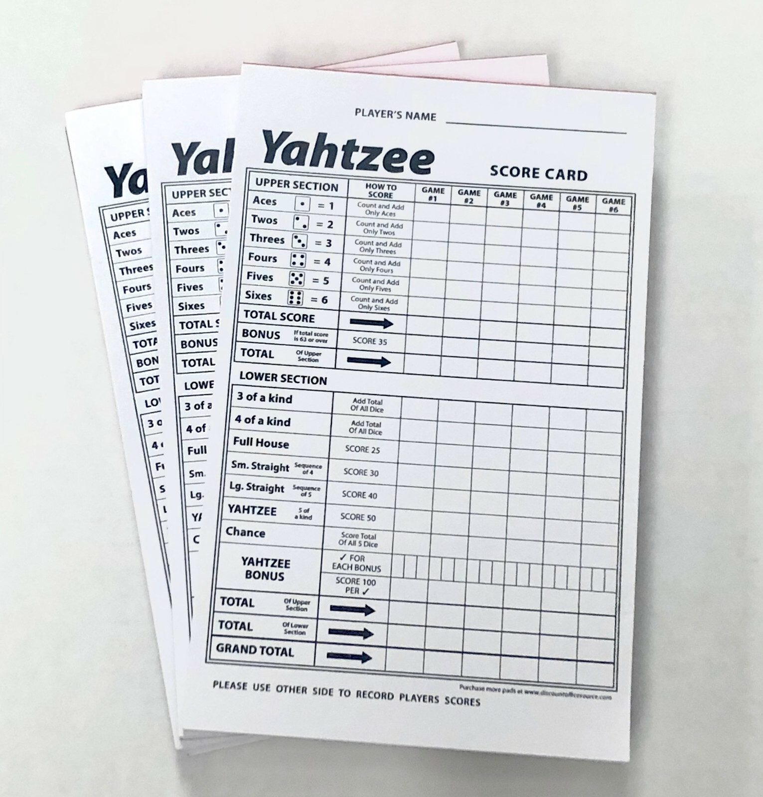 Yahtzee Score Card Pad Sheets Dice Game-One-Sided Front (300 Sheets)-Print USA !
