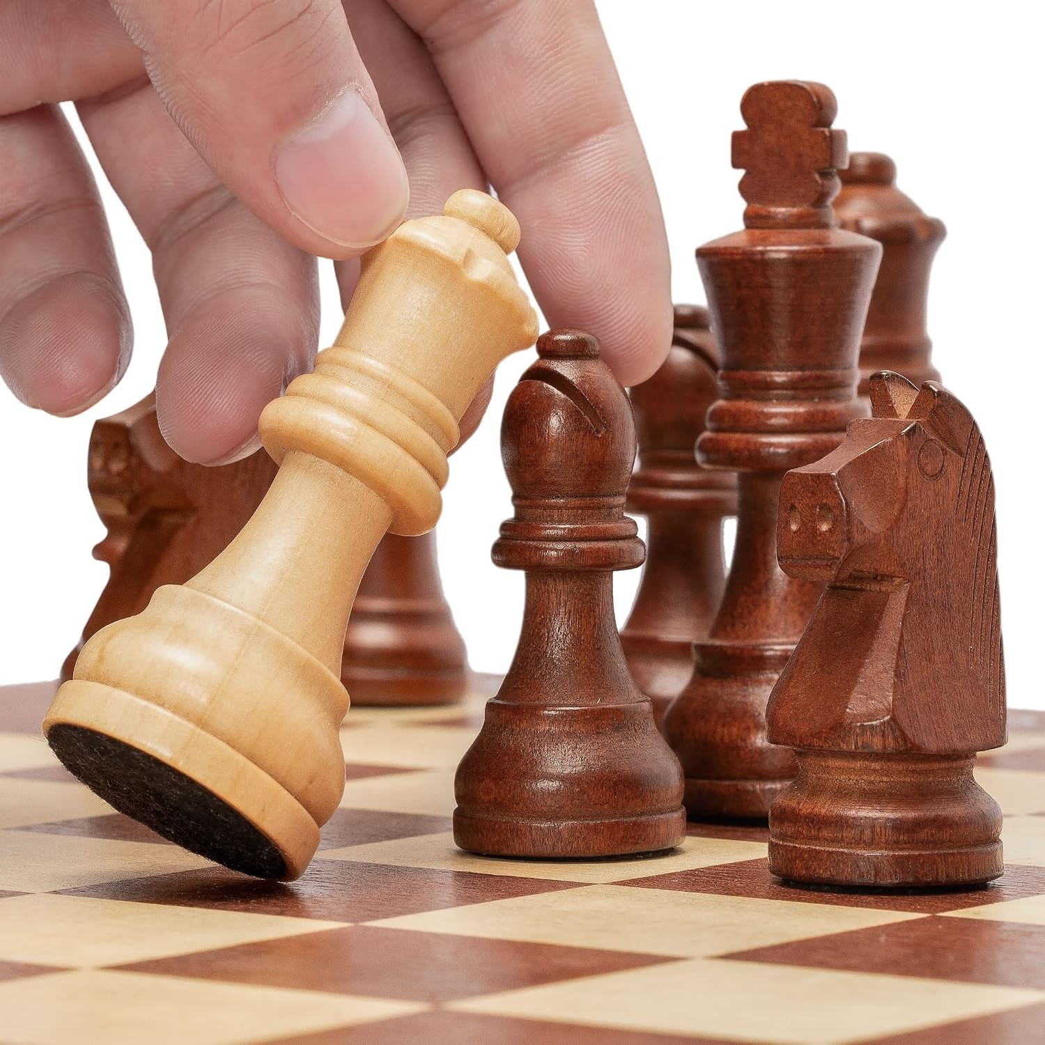 Staunton Tournament Chessmen with Extra Queens and Wooden Box 3-inch King