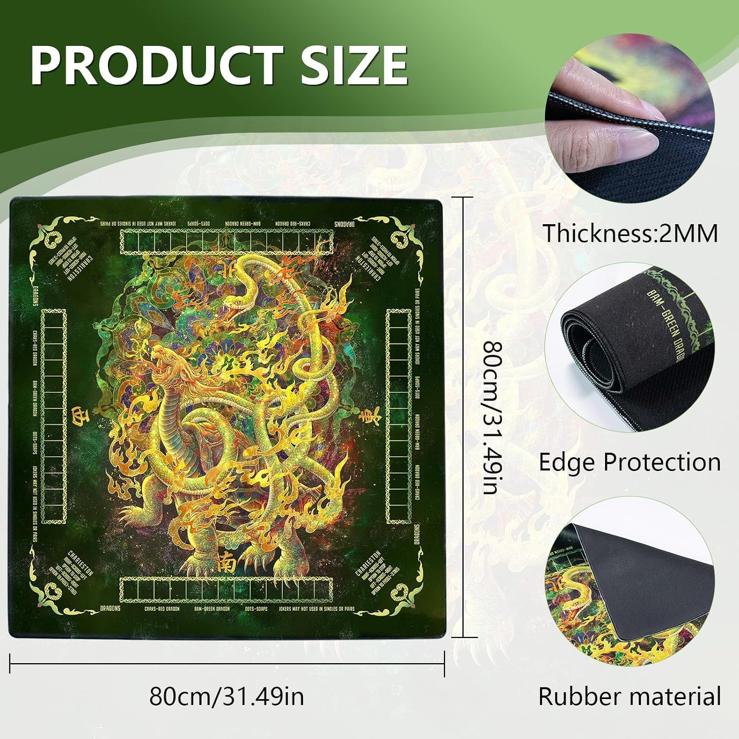 Mahjong Mat Non-Slip & Noise Reducing Portable Mahjong Accessories 31.5″ x 31.5″