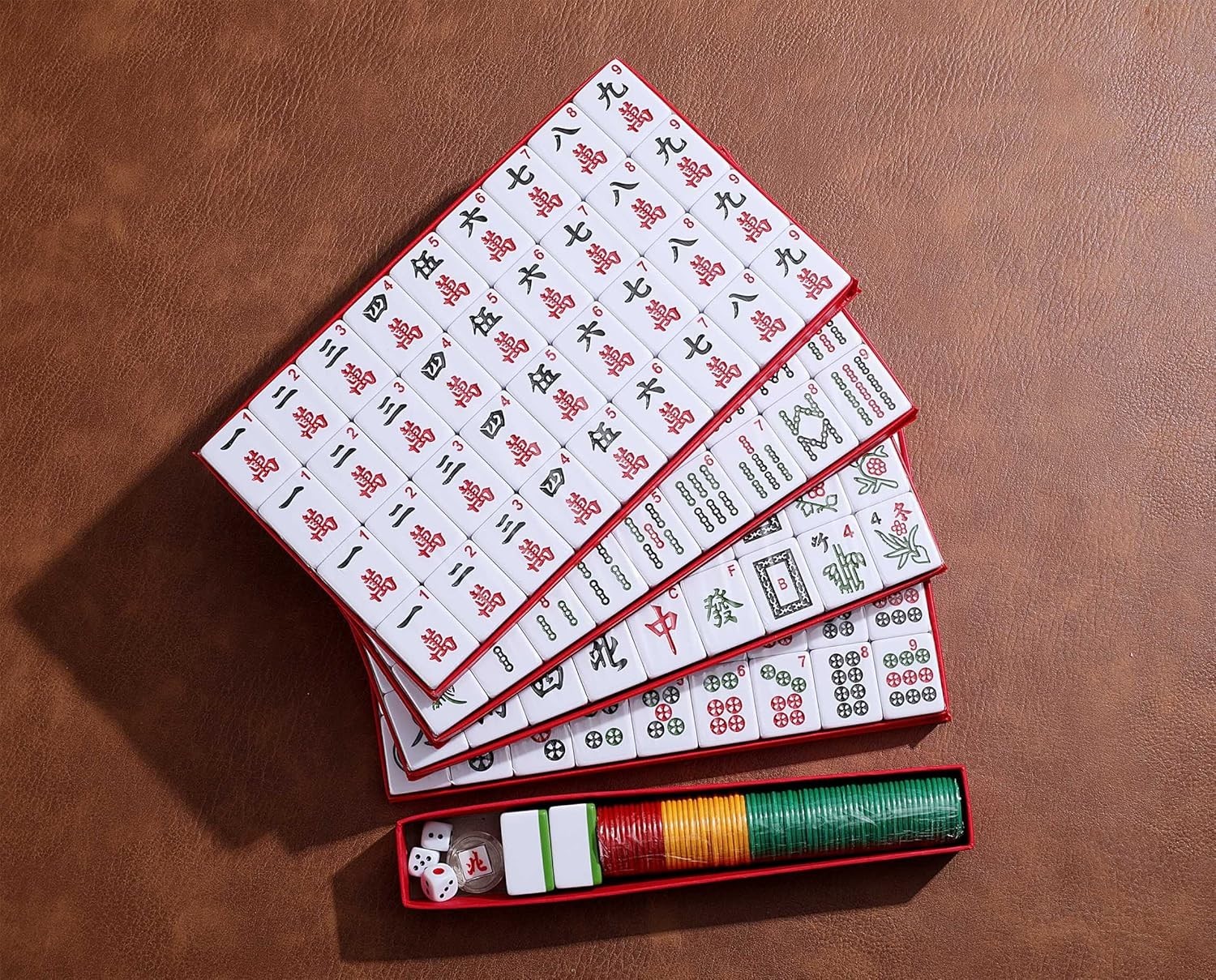Professional Chinese Mahjong Game Set 146 Numbered Large Size Tiles with Carr…