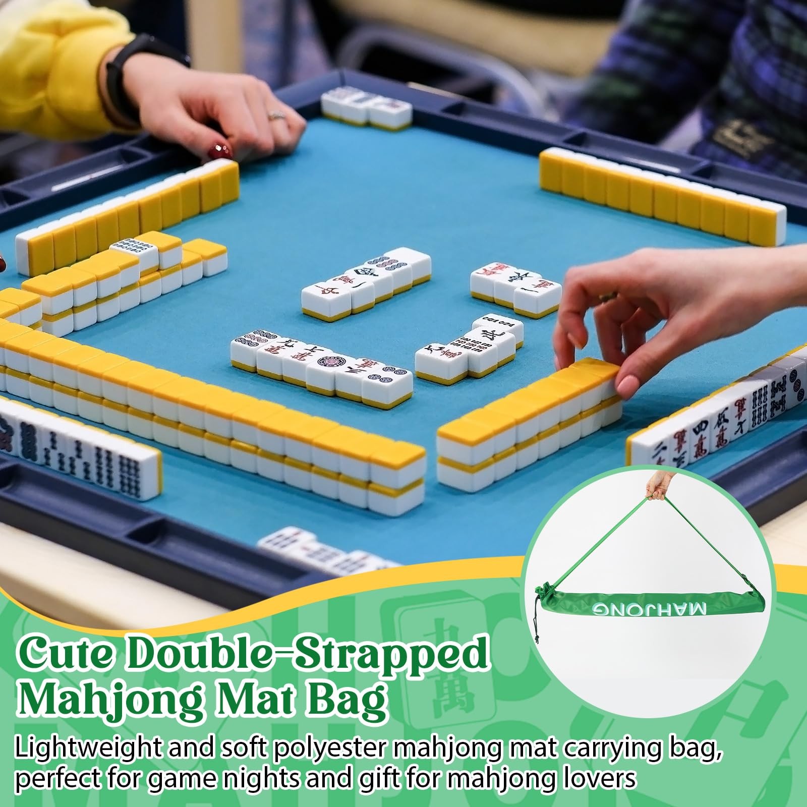 Sunnymove 35 Inch Long Mahjong Mat Bag Cute Double Strapped Polyester Drawstr…