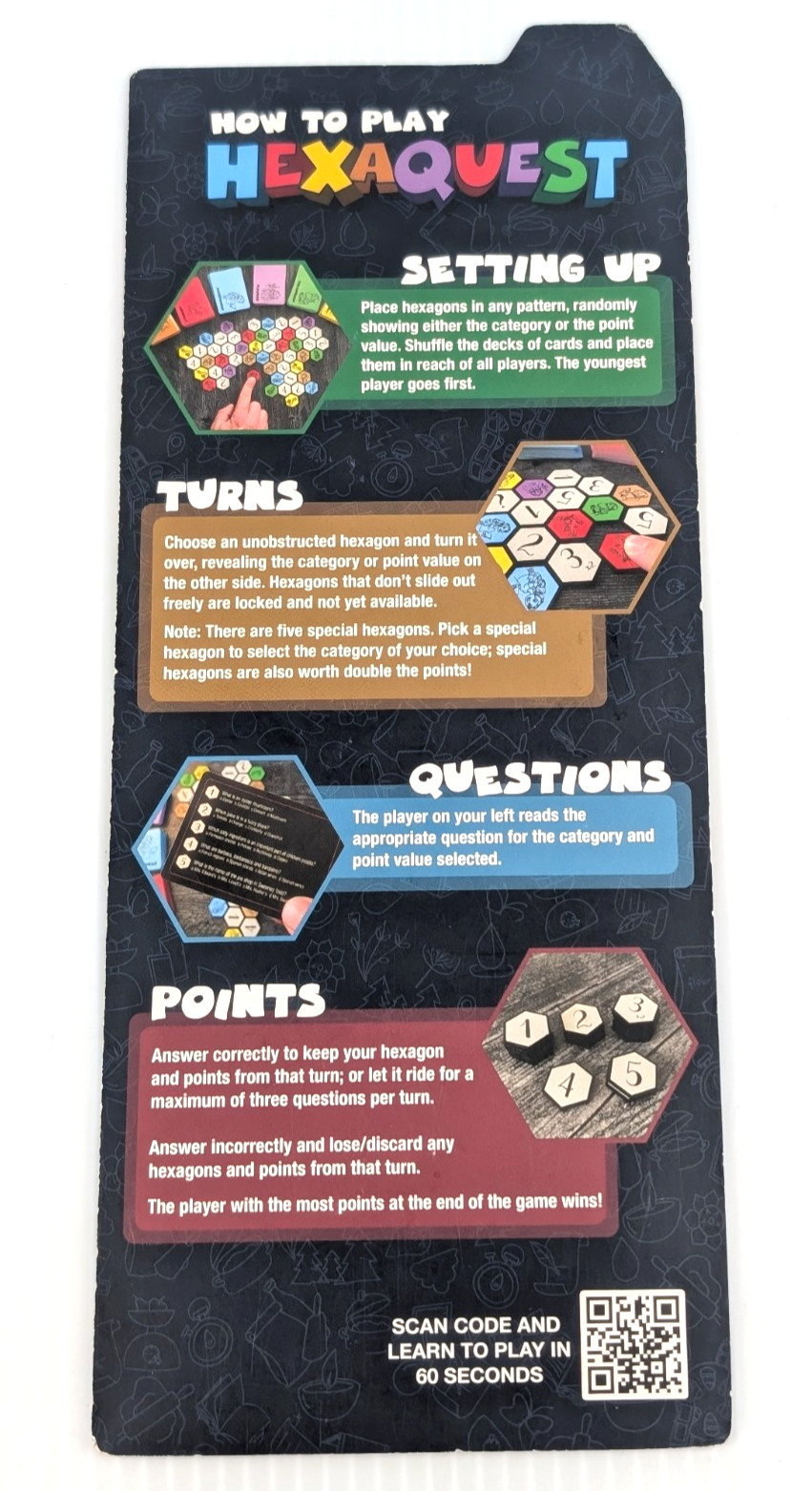 HexaQuest Strategic Trivia Game Tumbling Heads 100% COMPLETE Second Edition