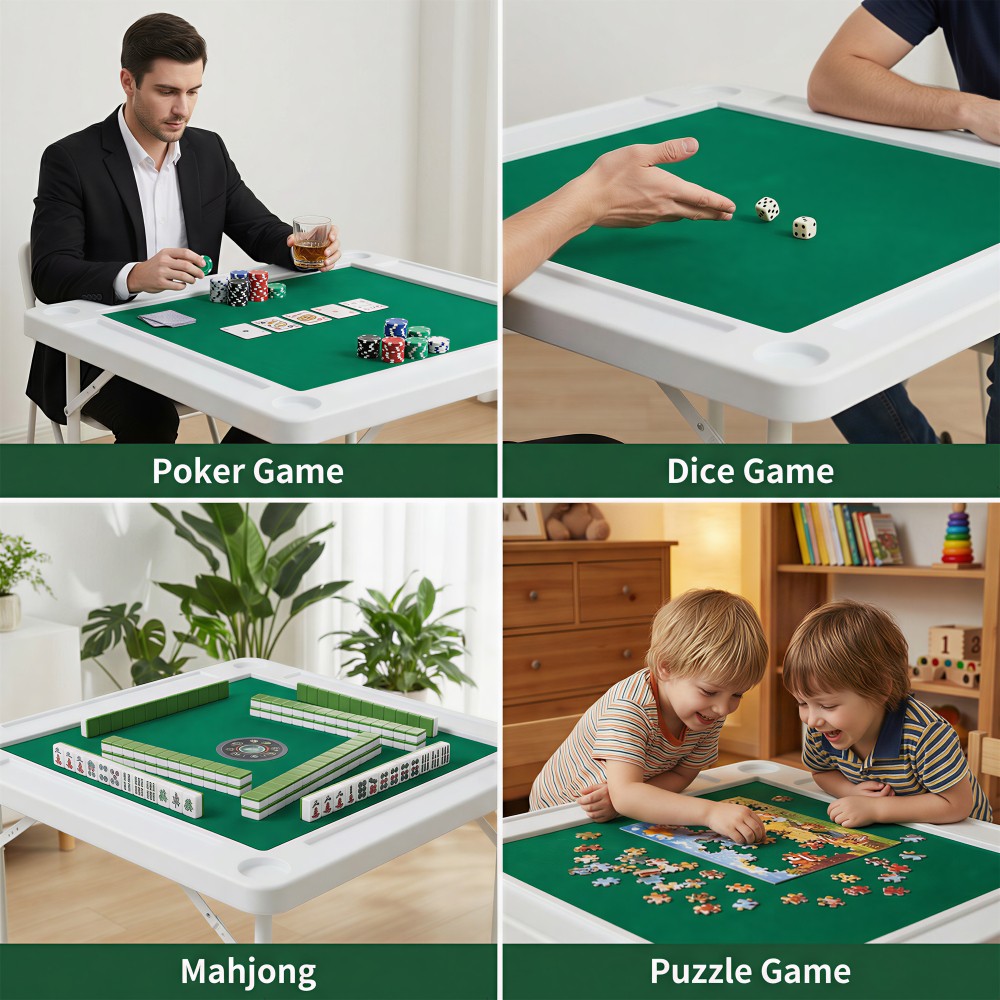 Square Folding Card Table Felt Poker Mahjong Table with Chip Trays Cup Holders