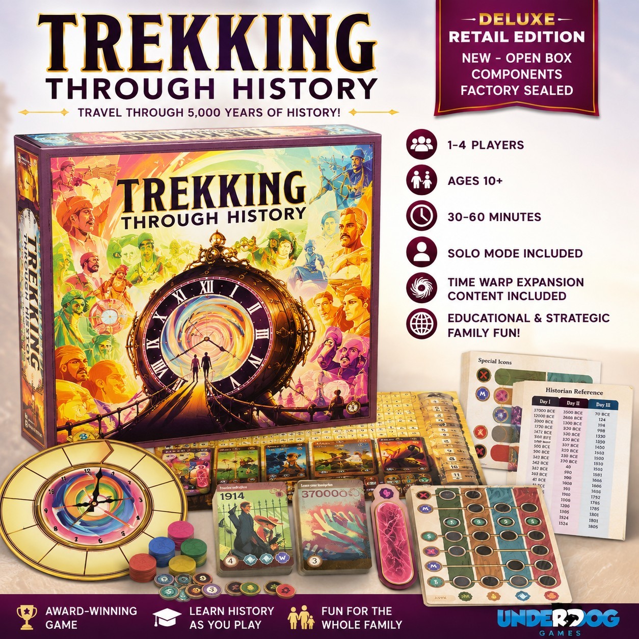 Trekking Through History DELUXE Edition Board Game Solo Mode NOB (Parts Sealed)