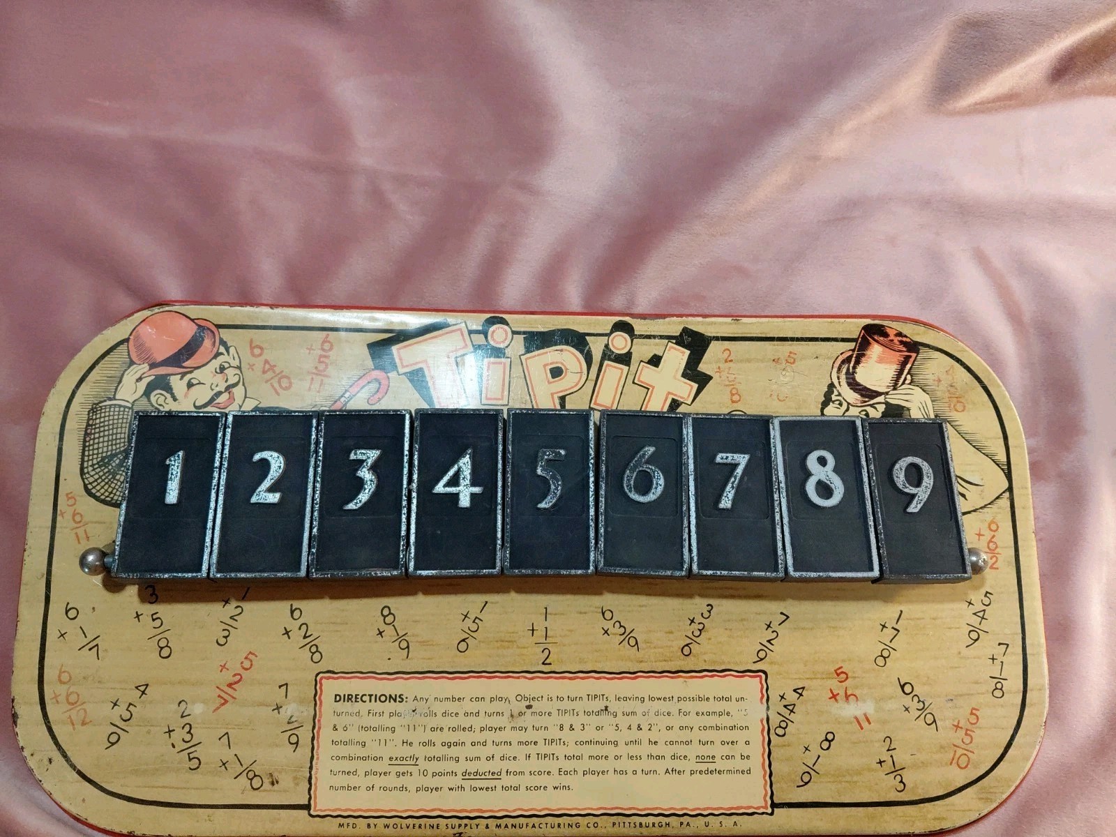 Antique Tip It Tin Dice Game Wolverine Supply & Manufacturing Pittsburgh PA
