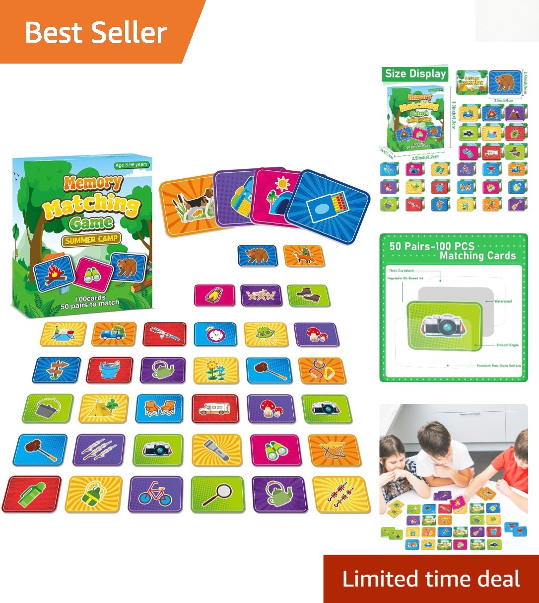 100 PCS Summer Camp Memory Matching Game for Kids Aged 3-8 – Educational Fun