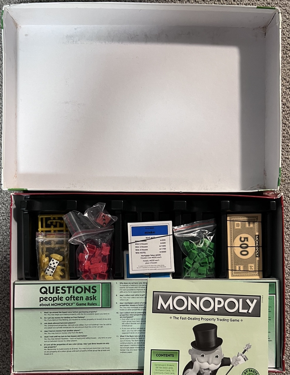 MONOPOLY India Edition Board Game MISSING BOARD! (for PARTS) OTHERWISE COMPLETE