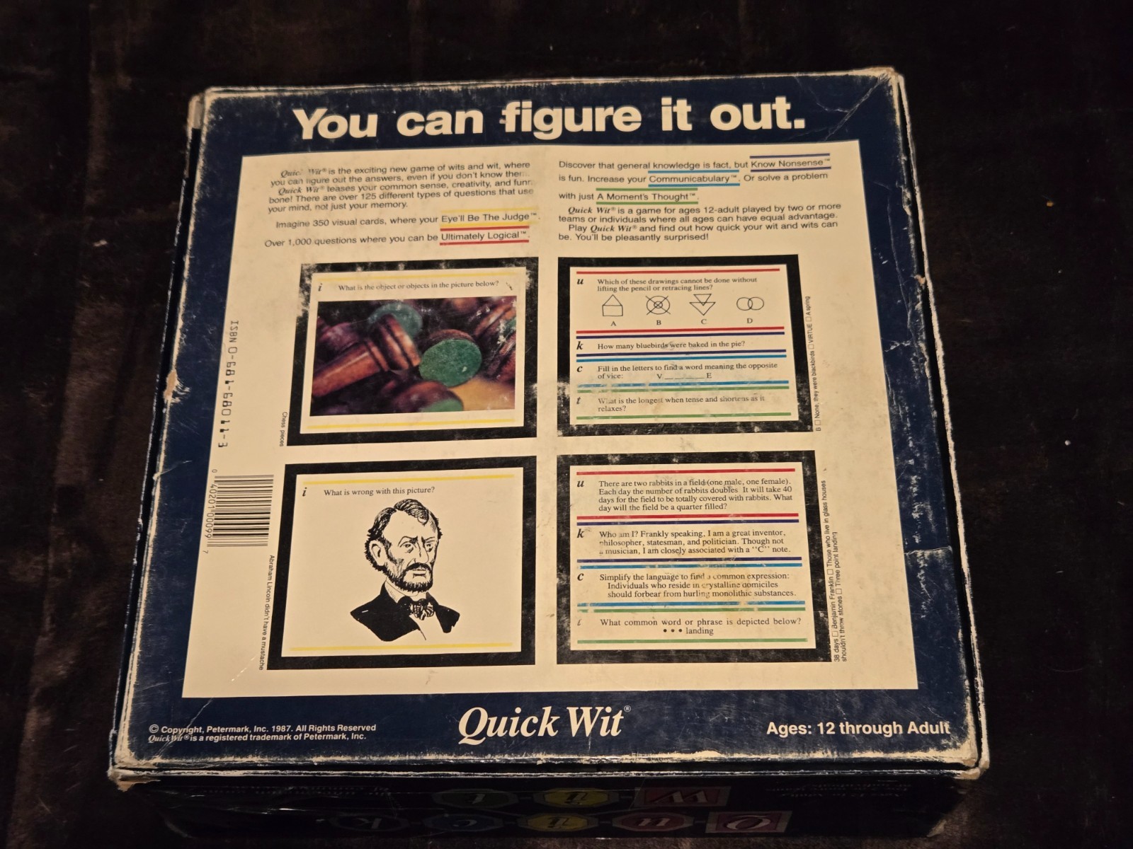 1987 Quick Wit Board Game Ages 10+ Great Team/Family Fun COMPLETE