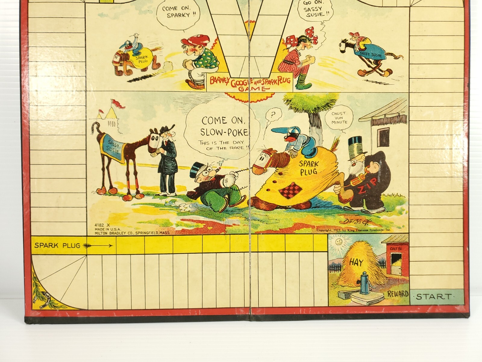 Antique Milton Bradley Game Board “SPARK PLUG” Horse Cartoon