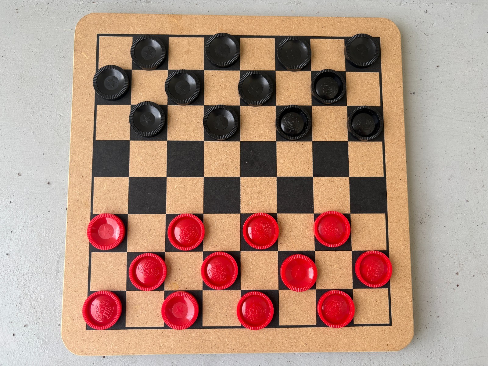 Checkers Tic Tac Toe Wood Board, Double Sided Game w/pieces 11.5 x 11.5 x .5