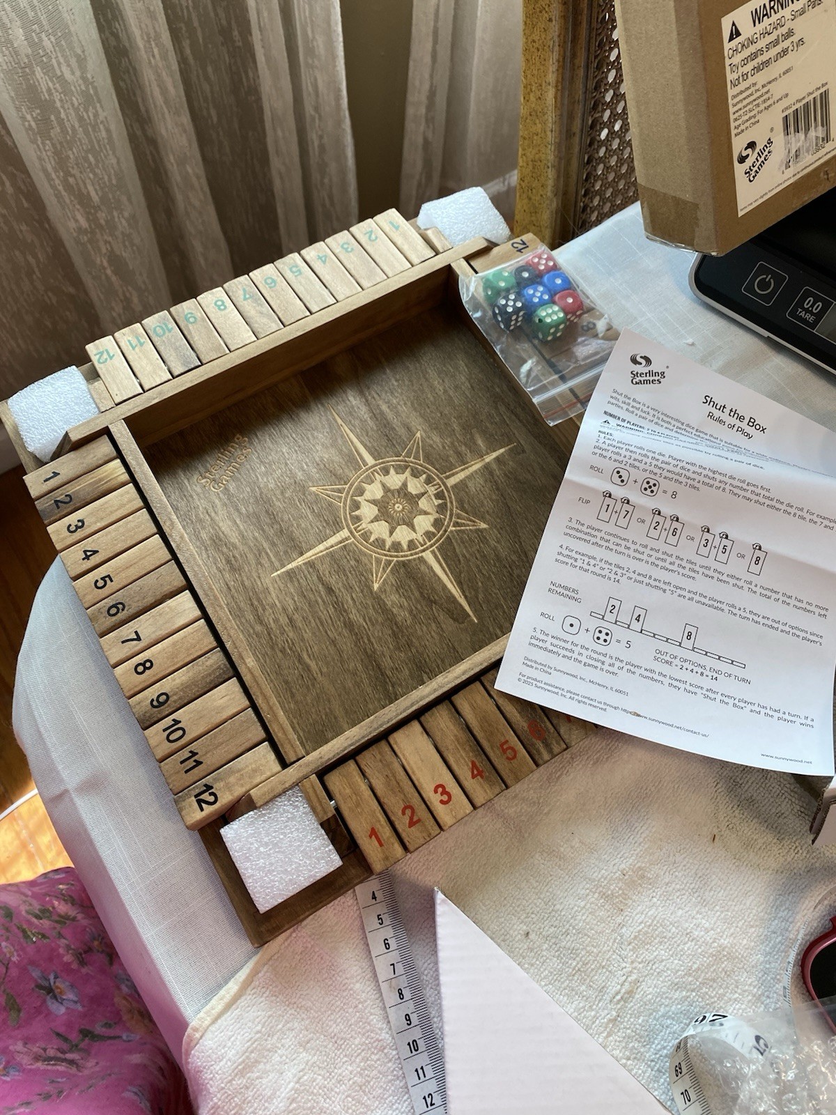 New In Box Sterling Games Shut The Box Game Wood Set