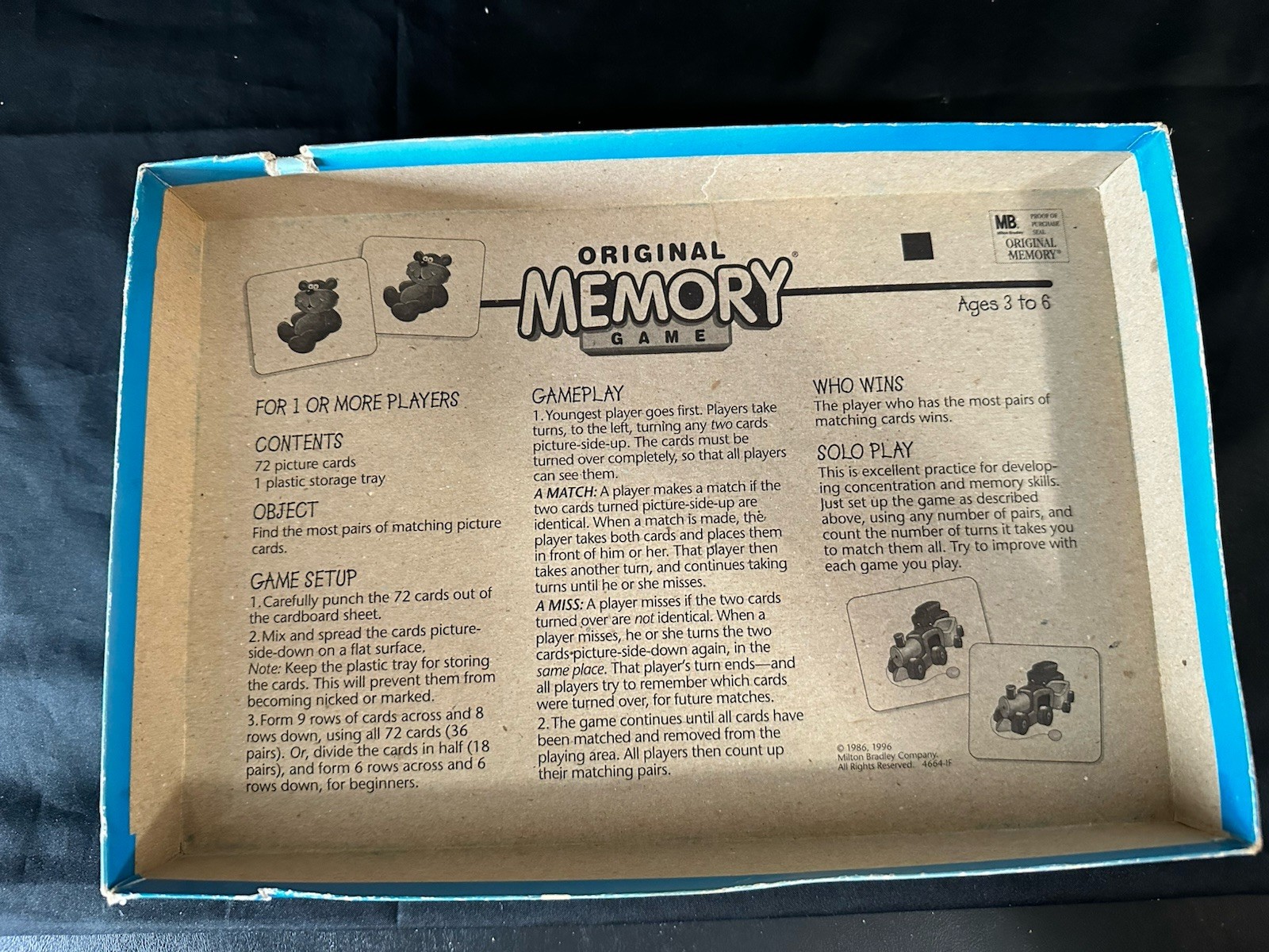Vintage Original Memory Game 1996 Matching Game Milton Bradley COMPLETE