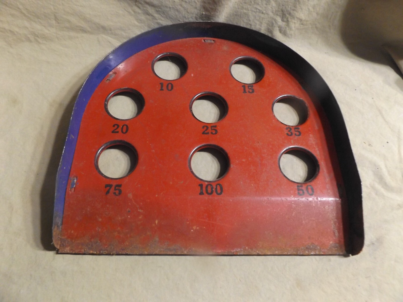 Vintage Painted Red Metal ROLLERBALL 8 hole Floor Game ~12×12″