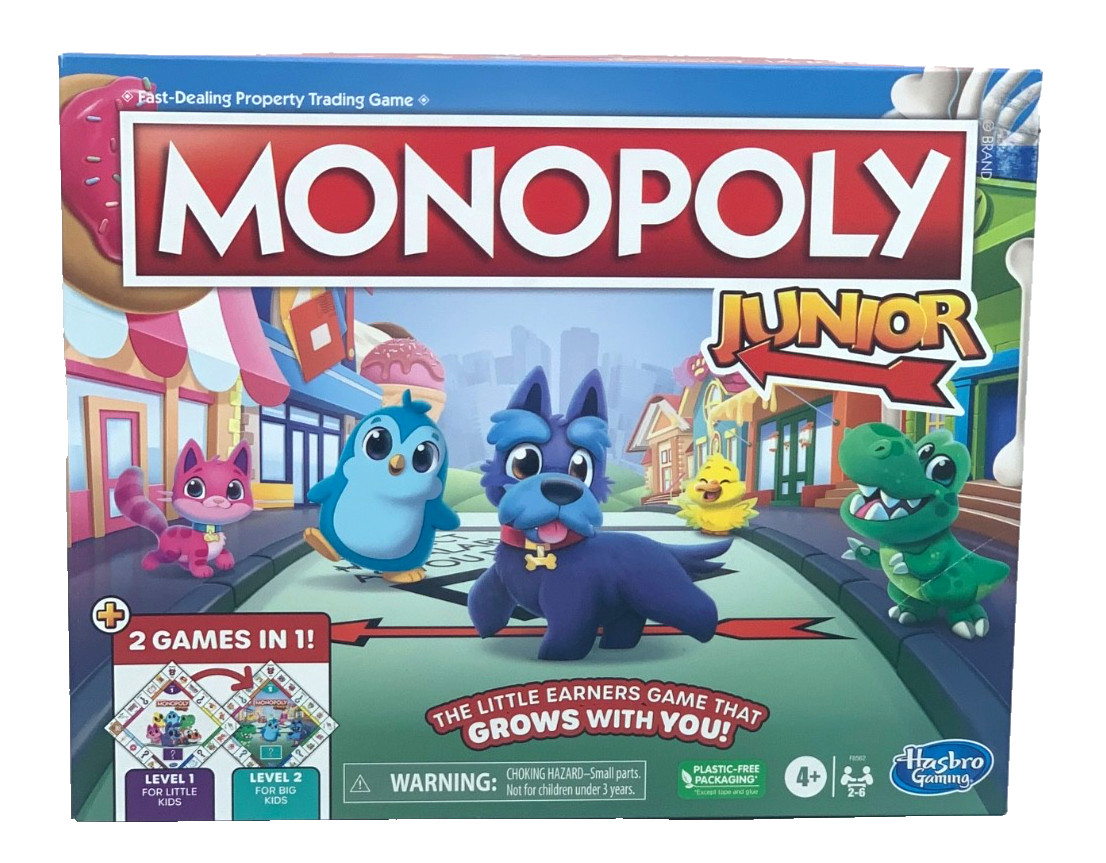 Hasbro Monopoly Junior Board Game 2 Games In 1 Level 1 & 2 Ages 4+ New In Box