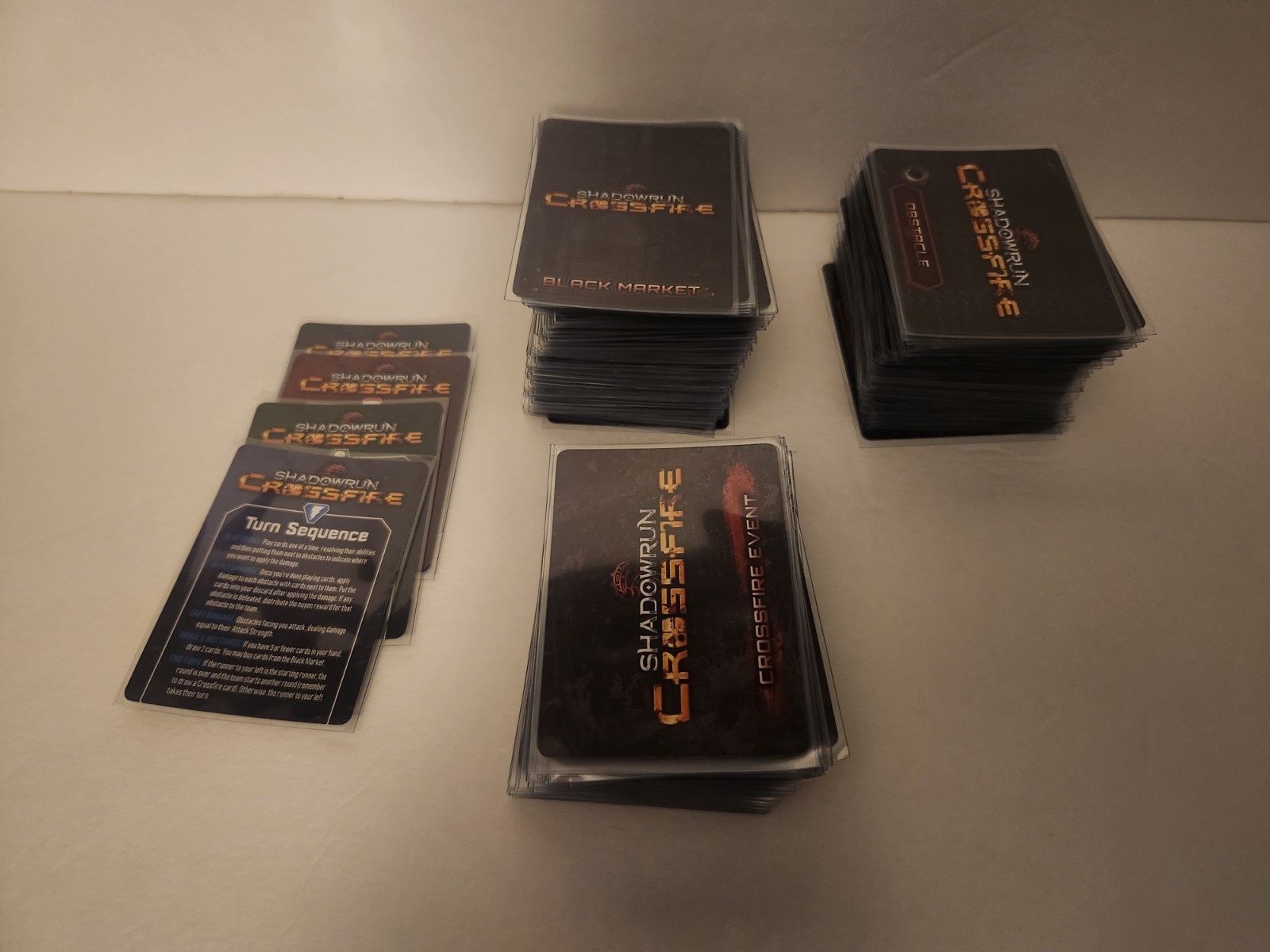 Shadowrun Crossfire Cooperative Deck-Building Fully Sleeved Complete Preowned
