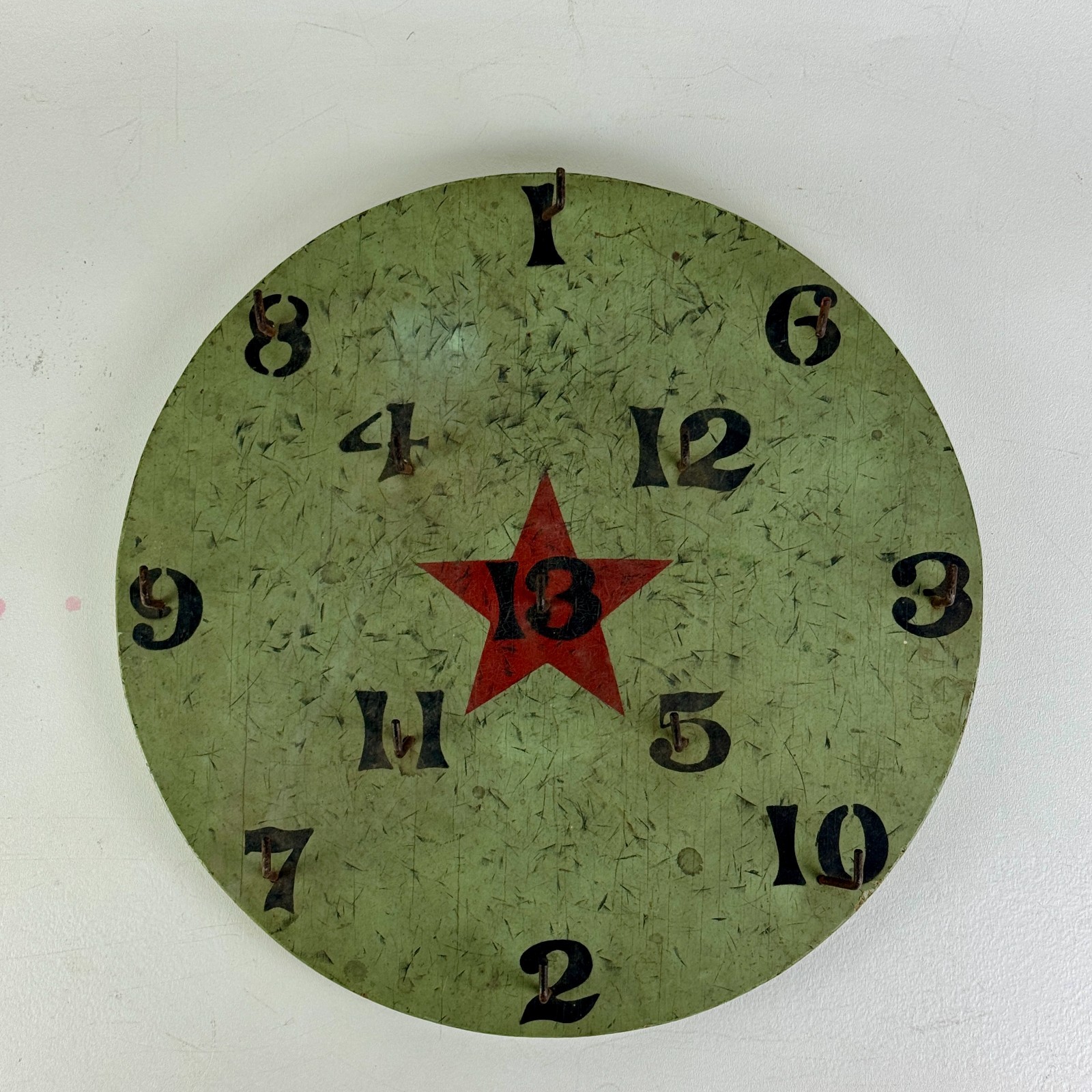 Vintage Mid 20th Century Round Ring Toss Game Board With Red Star