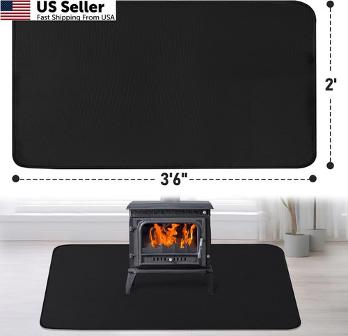 Fireplace Mat, 2′ x 3’6” x 0.04” x 3’6″ (Rectangular), Black