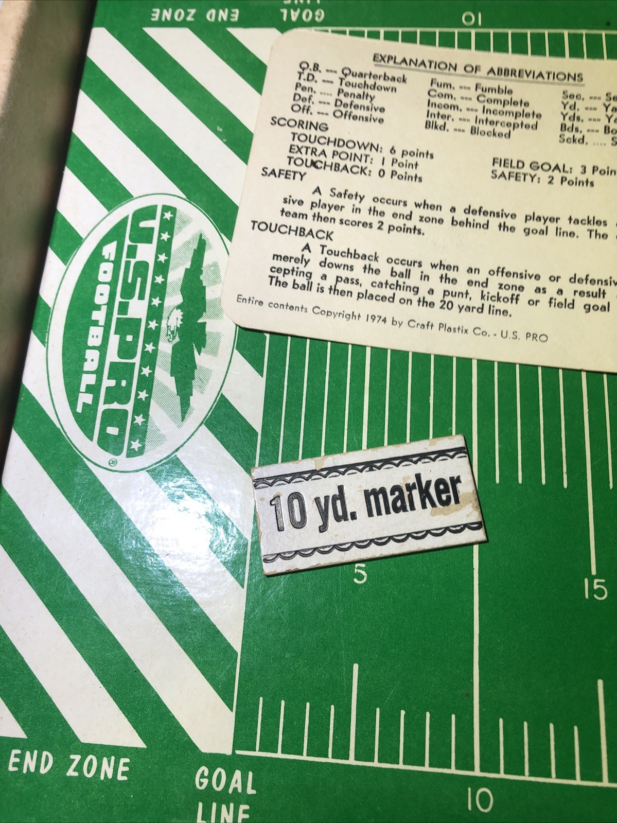 Vintage 1974 U.S Pro Football Board Game. Rare! Large 26”x19” Craft Plastix Co.