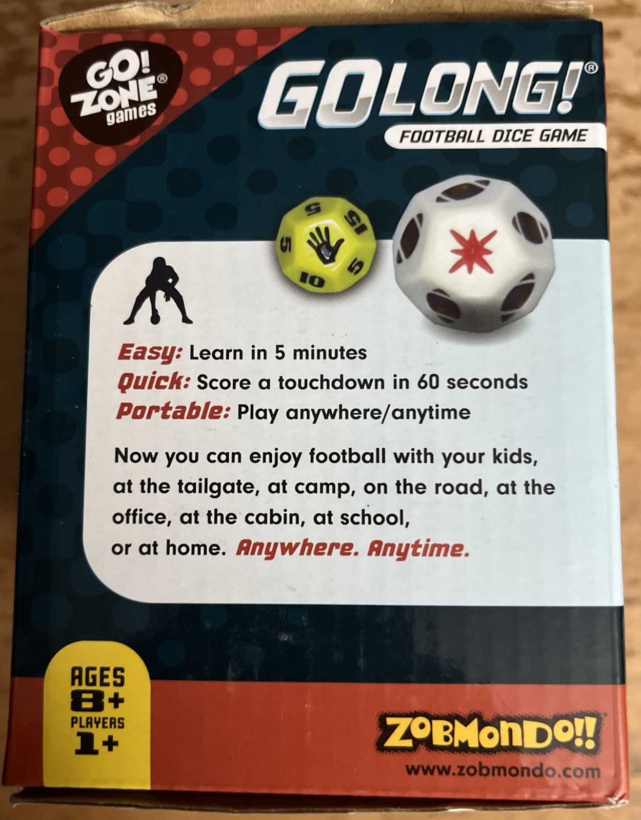 **NIB**GO LONG Football Dice Game Zobmondo Complete