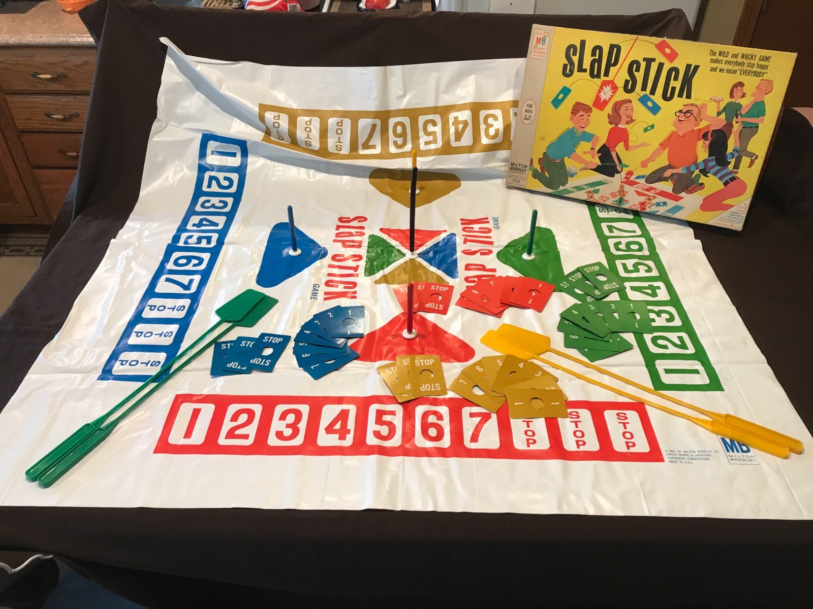 1966 Slap-Stick Board Game By MB -Large Vinyl Mat- Complete – Good Condition!!