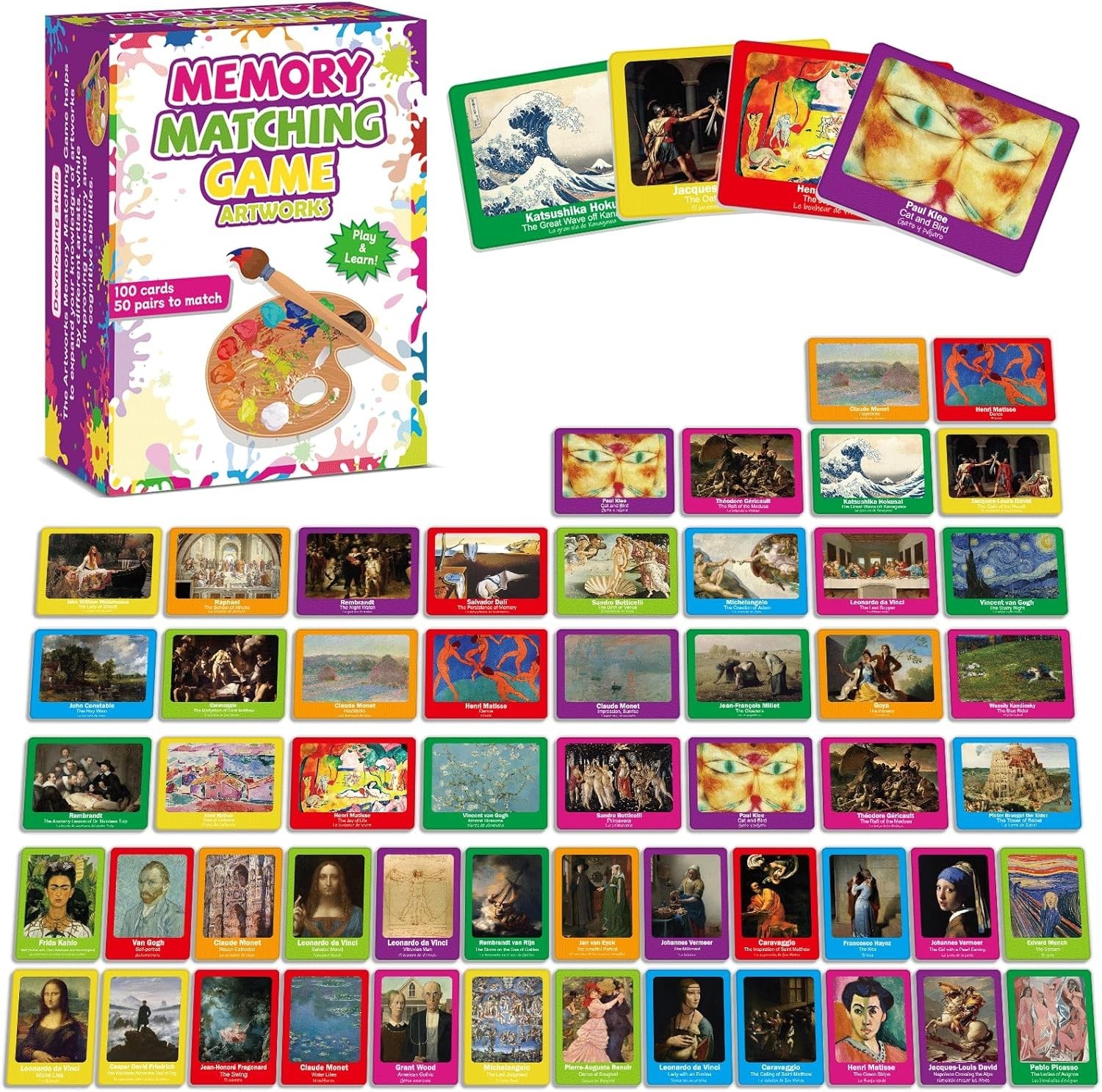 Engaging 100 PCS Famous Paintings Matching Cards for Adults – Fun & Educational