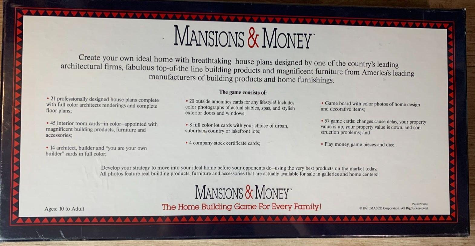 Mansions & Money Board Game: Home Building Game By Masco: Unopened, Rare, NEW