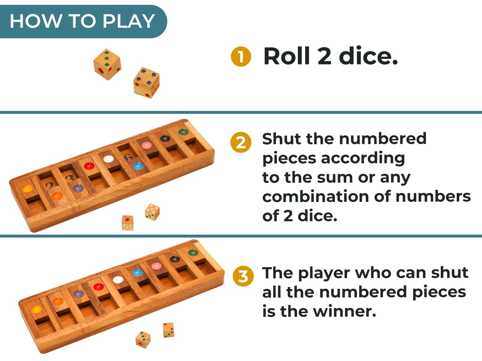 Shut The Box Board Games Wooden with Math Kids Player of Brain Teaser Puzzles