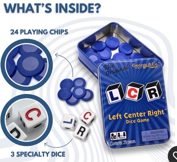 LCR® Left Center Right™ Dice Game – Blue Tin