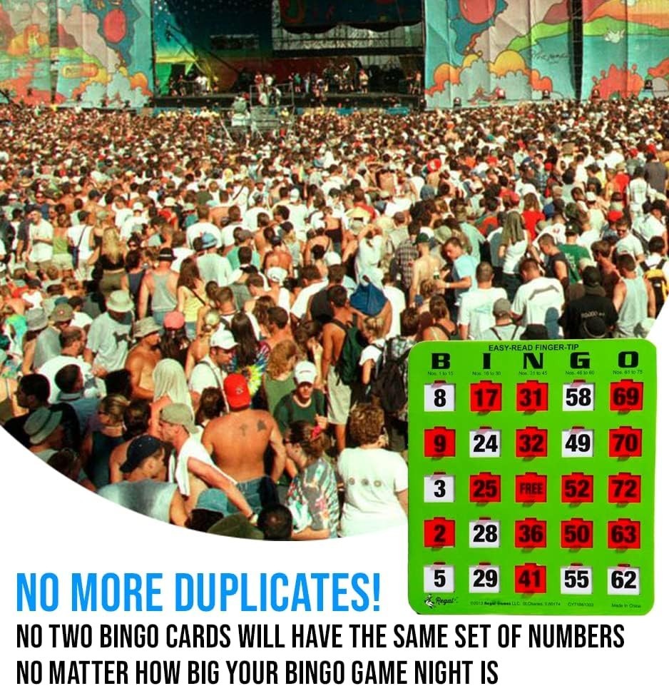 Bingo Cards Set of 10 Unique Shutter Slide Easy Read Green Cardstock 8×9 Inch