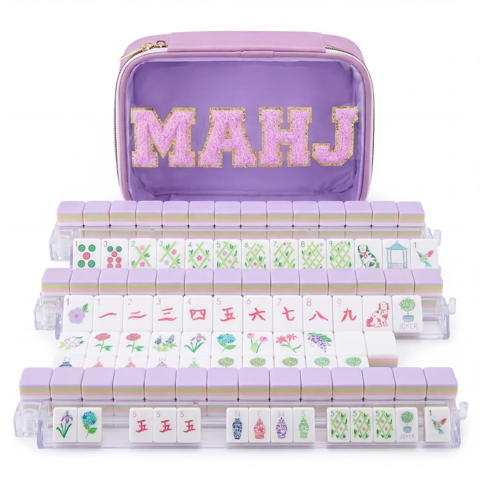 NEW！Pink-Purple Engraved American Mahjong 160 tiles Set+ Free bag Gift