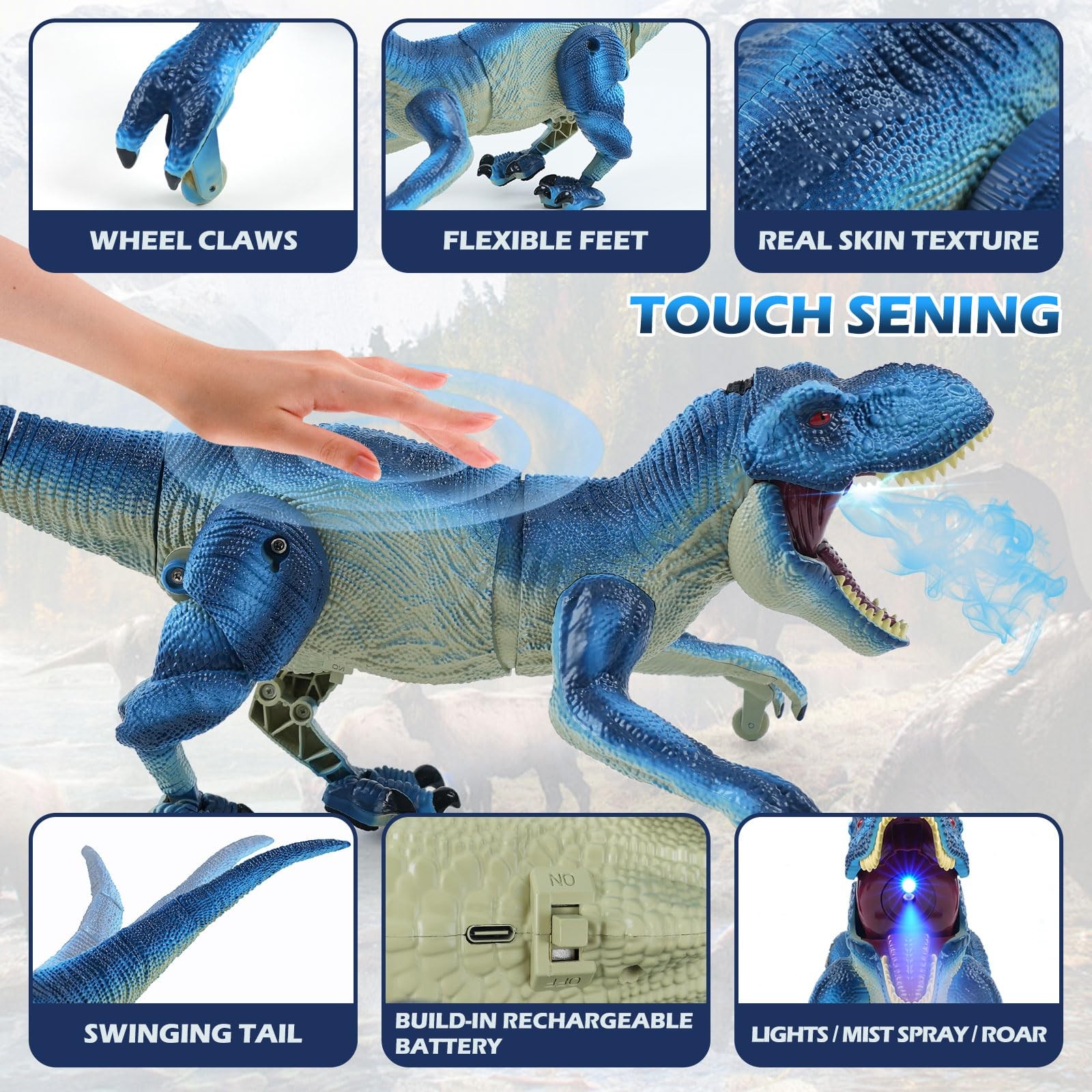 Remote Control Dinosaur Toy Walking Dino Light Spray Roar Kids Ages 3-12 3-5 4-7