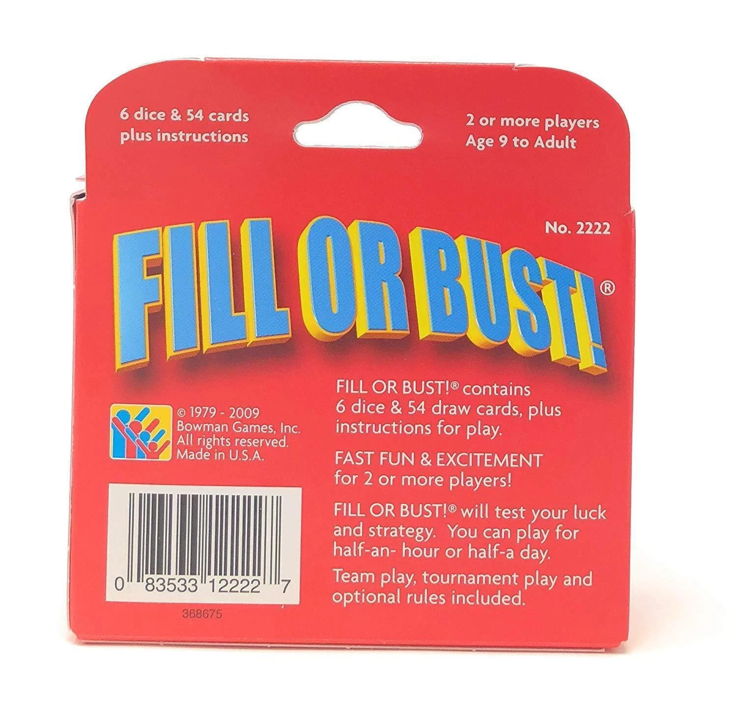 Fill Or Bust Dice Card Game Bowman Games 2222 Family Party Fast Press Your Luck