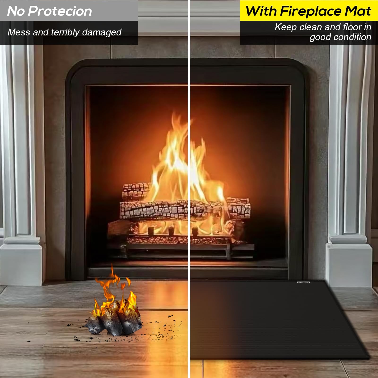 Hearth Rugs for Fireplaces Fire Resistant,48×28 inches 48x28inch, Black