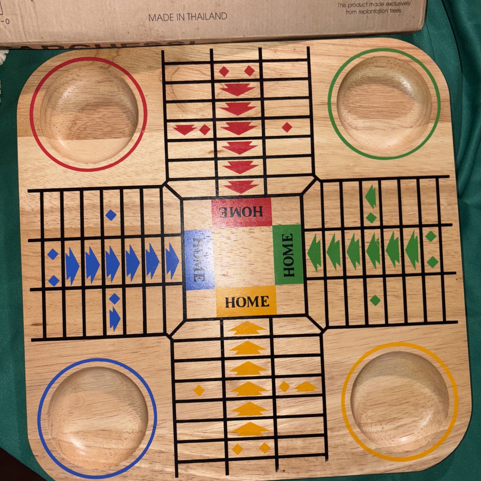 Parchessi Solid Wood Board Game 13” Made In Thailand Complete Vintage