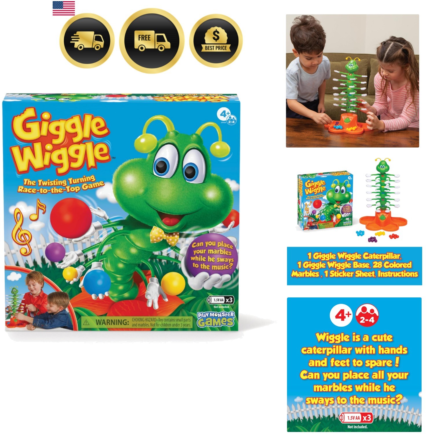 Giggle Wiggle Board Games for Kids, Family Game Night, Hand-Eye Coordination,…