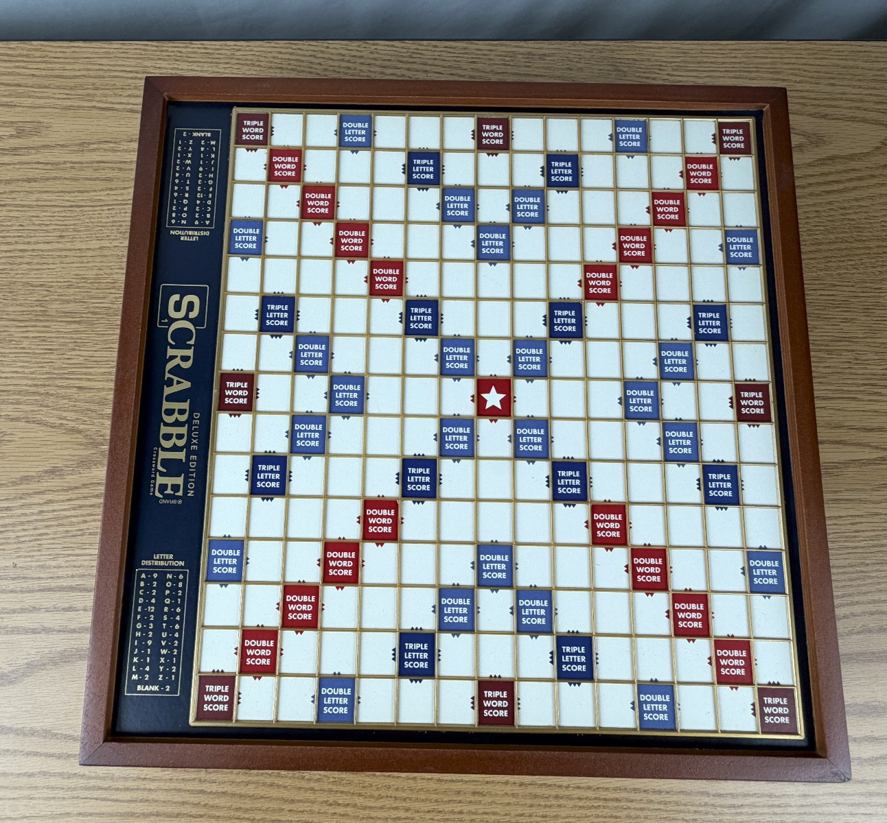 Scrabble Deluxe Classic Edition Wood Rotating Turntable Board Game Open Box