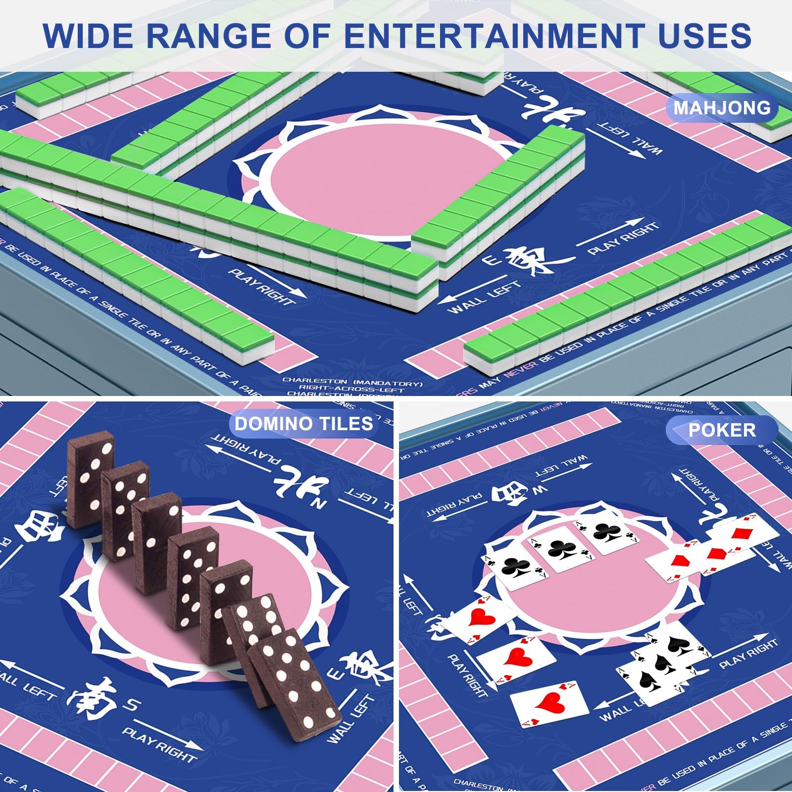 LZSIG Mahjong Mat 33″x33″ – Non-Slip Noise Reduction Gaming 33″×33″, Blue